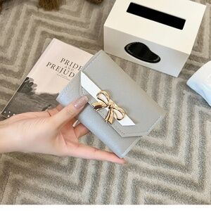 3/$35 Small Grey Faux Leather Wallet with Bow Accent Elegant Compact Card Holder